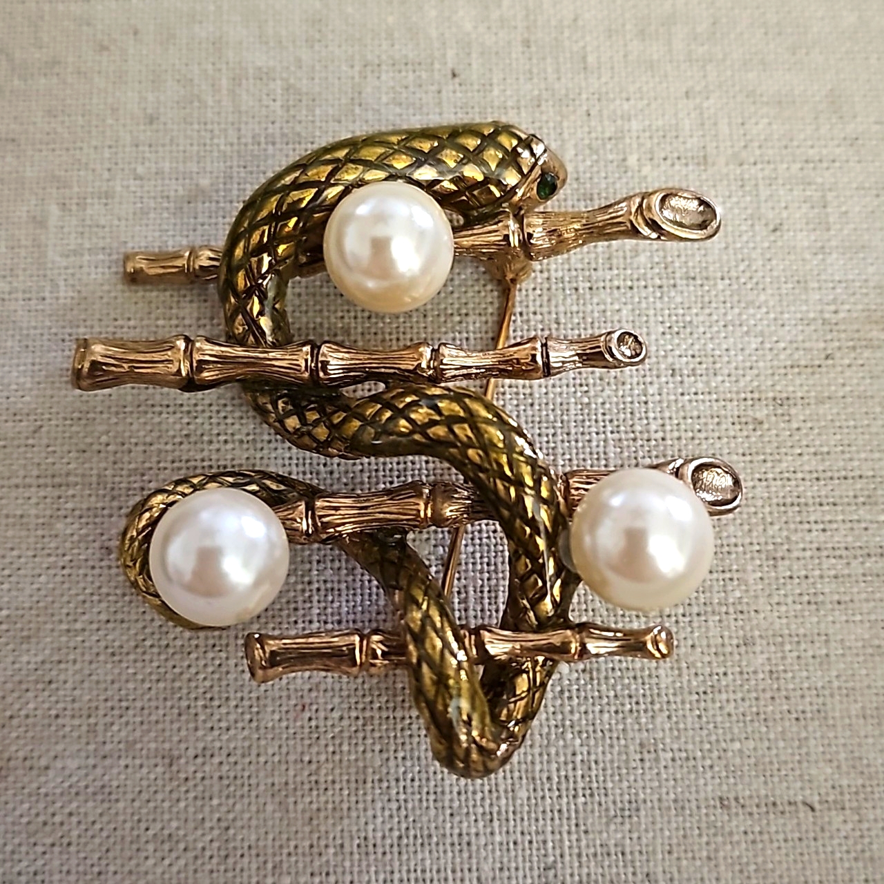 Bamboo Pearl Snake Brooch